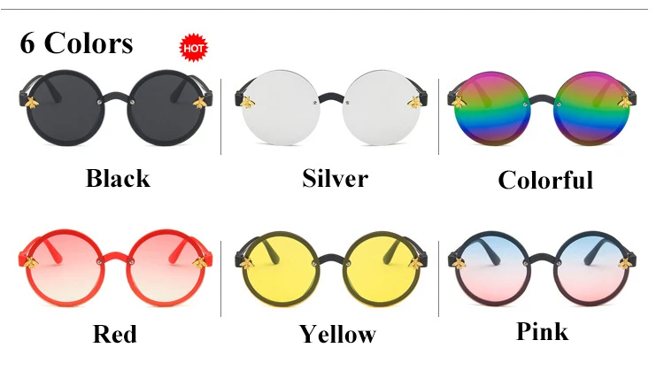 Модные детские солнцезащитные очки Детские ретро пластиковые солнцезащитные очки Украшенные пчелами для маленьких мальчиков и девочек, круглые зеркальные очки
