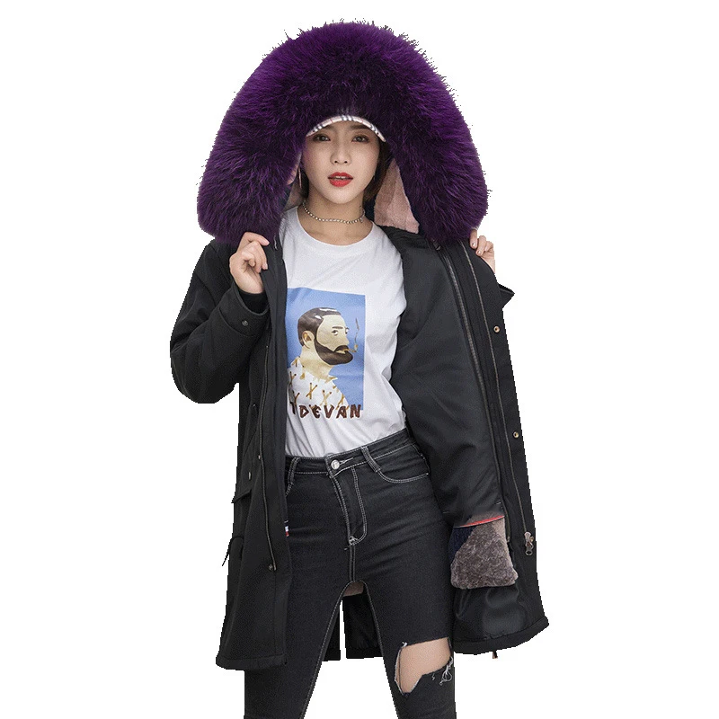 

2020 New Detachable Sheep Shearing Liner Fur Parkas Coat Overcoming Women's Coat Mid-length Fox Fur Coat Lining