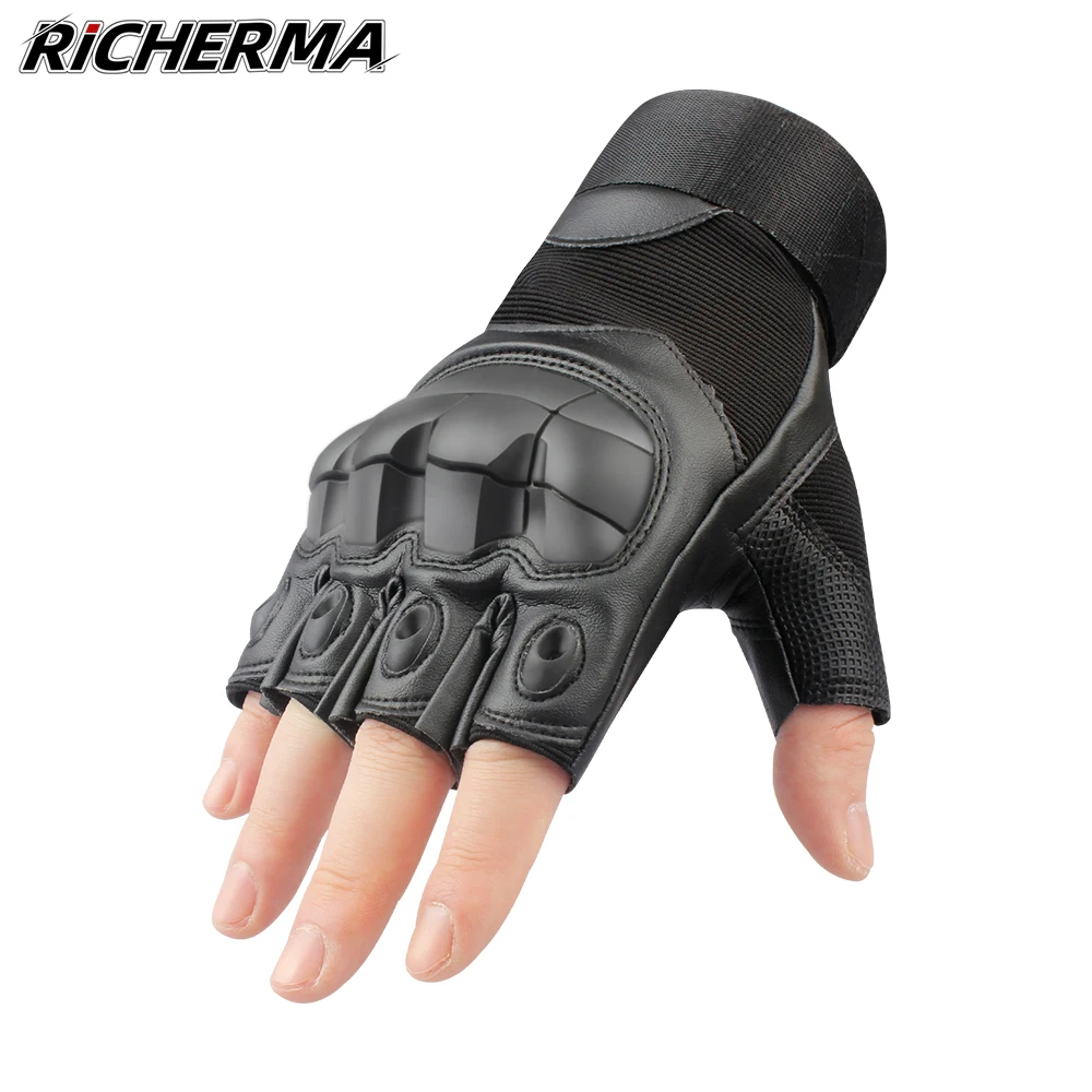Hard Knuckles Motorcycle Fingerless Gloves Leather Protective Gear