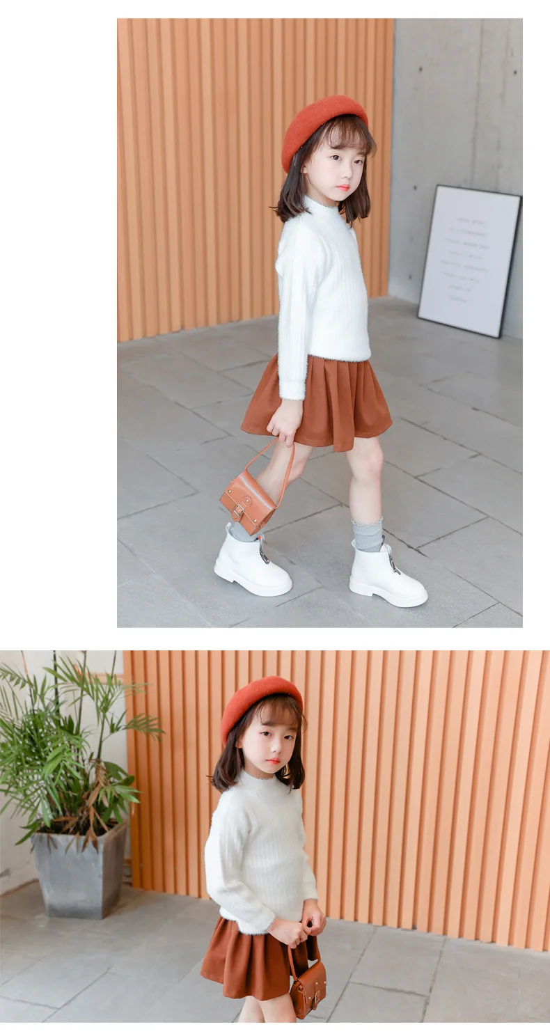 Autumn and winter new girls soft cashmere sweater solid color round neck pullover comfortable shirt big children's sweater
