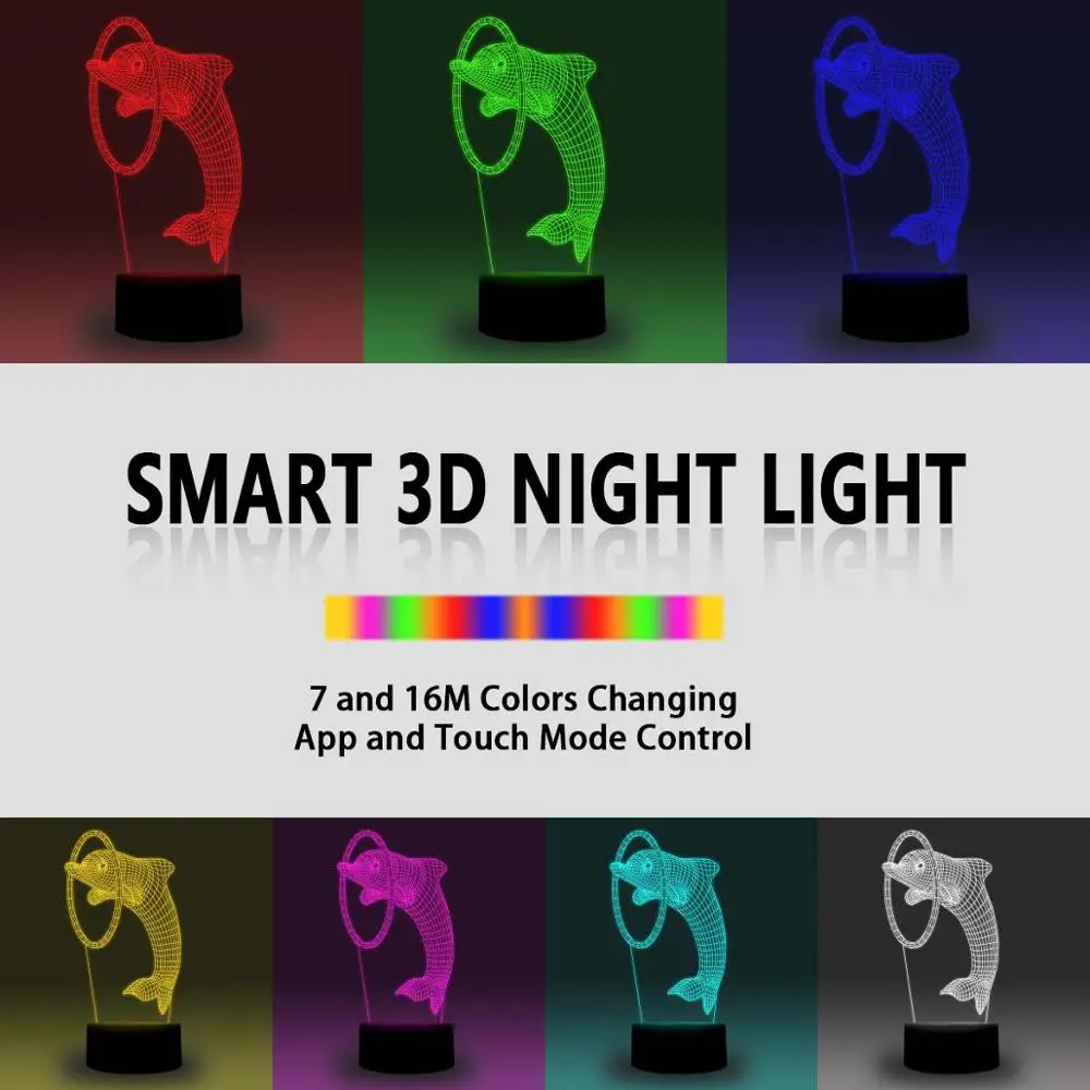 NiteApps 3D прыжки Дельфин ночник настольная Иллюзия украшение лампа подарок на день рождения приложение/сенсорный контроль