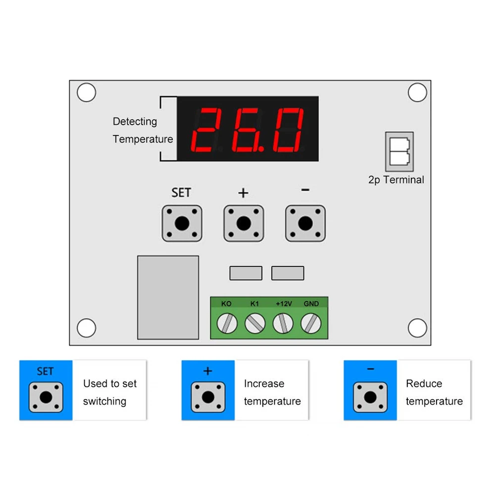 Digital Temperature Controller with Display - 12V Thermostat Switch and Protective Case