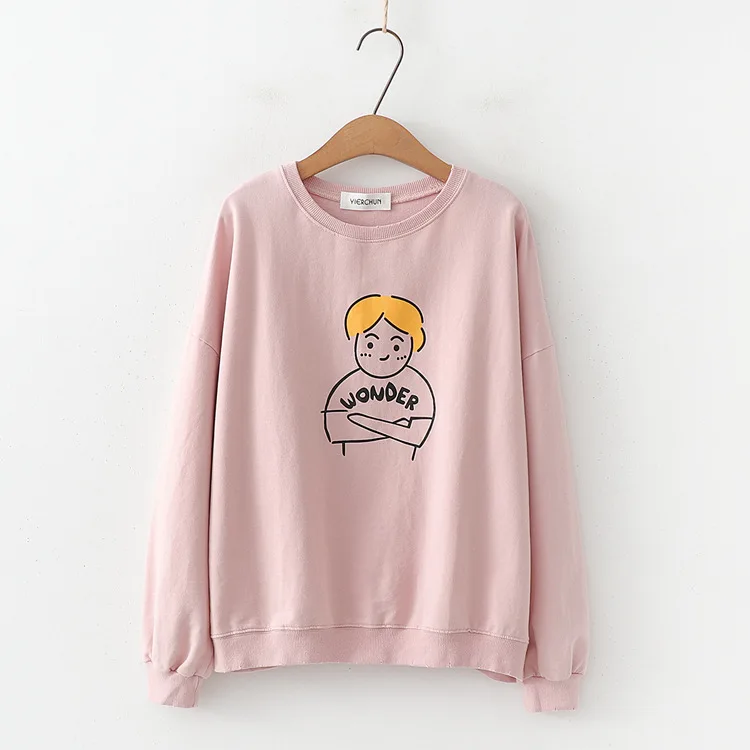 Merry Pretty, хлопковые женские толстовки с мультяшным принтом, толстовки, зимние спортивные костюмы с длинным рукавом и круглым вырезом, женские корейские пуловеры - Цвет: Розовый