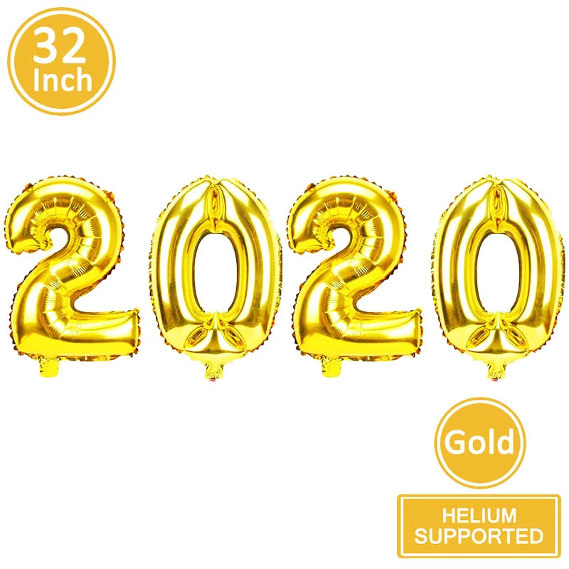 32inch gold 2020 Реквизит для фотосъемки в канун нового года, Вечерние Декорации, рождественские украшения для шляп, очков, елки, снеговика - Цвет: 32inch gold 2020