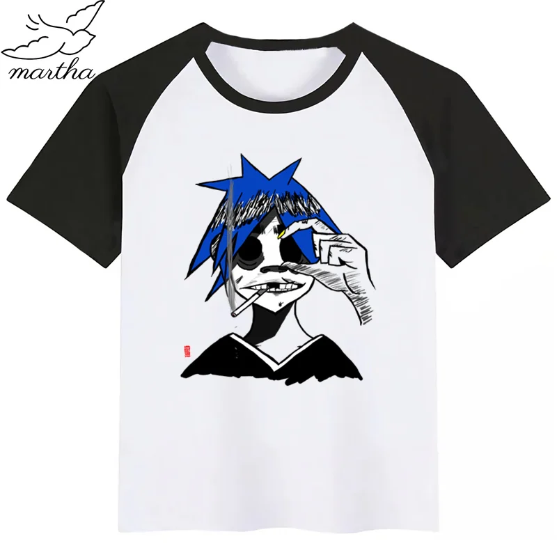 Gorillaz/рок-группа, модная футболка с забавным принтом и принтом из мультфильма «Мердок руссель», детские летние топы с круглым вырезом, футболка для мальчиков и девочек
