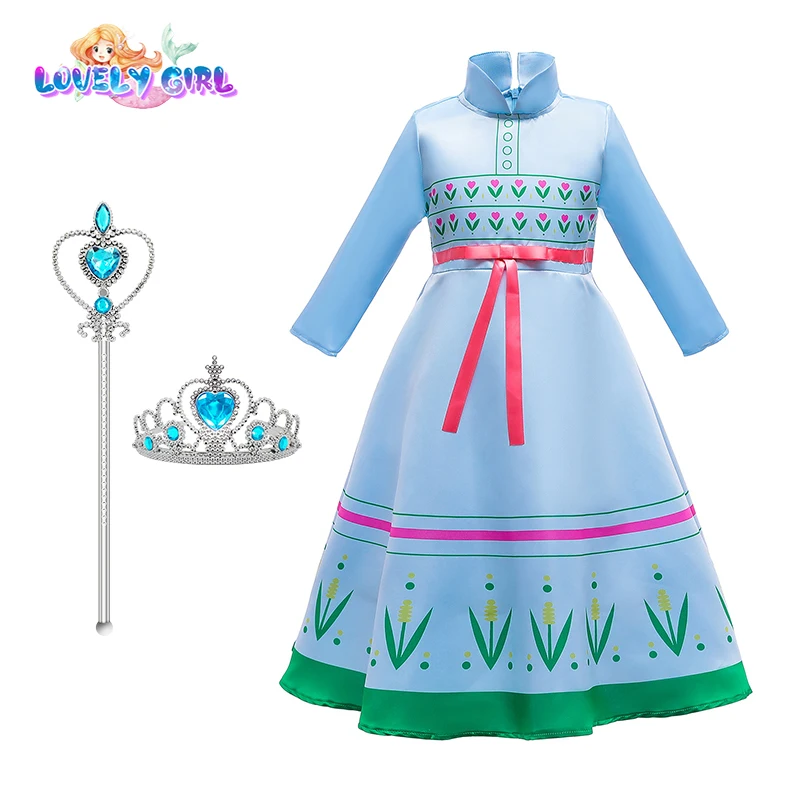 

Beautiful blue Children's Princess Dress Anime Character Cosplay Girl Birthday Gift Christmas Carnival Gift Party Dress