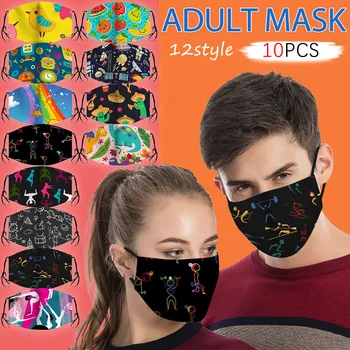 

10pcs Reusable Mouth Face Masks Mouth Cover Unisex Funny Printed Washed And Reused Face Mask For Men And Women