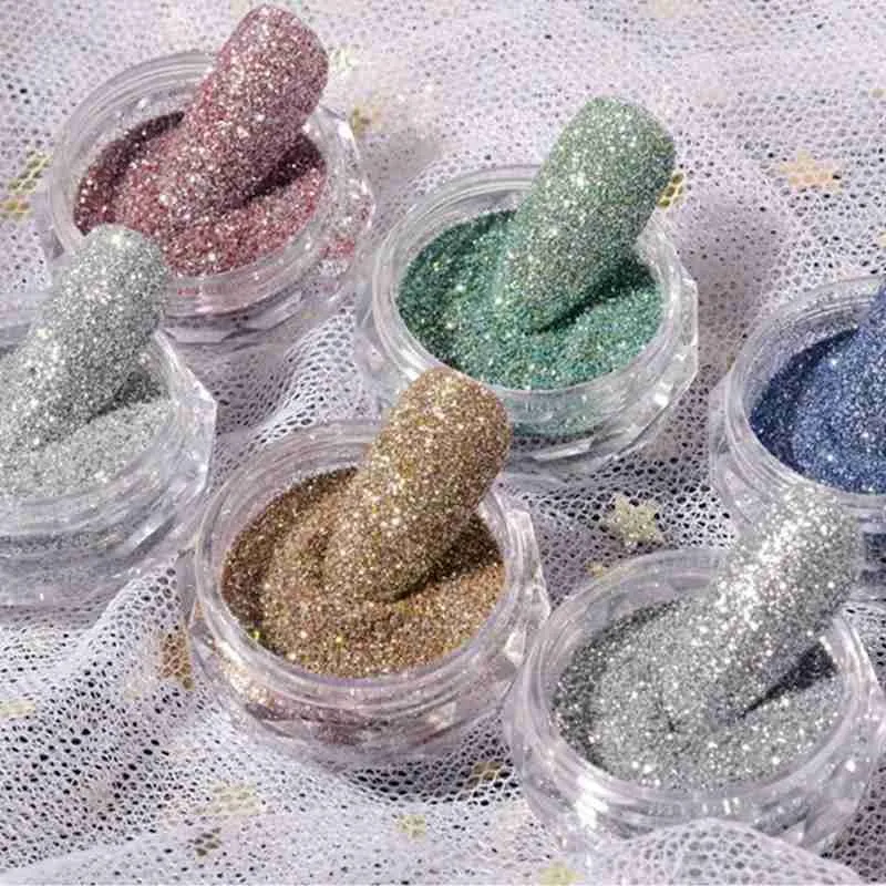 8 Colors Nail Crystal Diamond Powder Rainbow Color Glitter Shiny Pigment Holographic Glass Micro Drill Nails Art Decoration