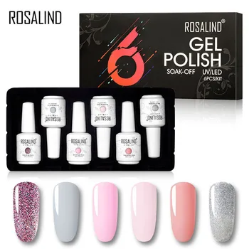 

ROSALIND Nail Gel Polish Set 6PCS 15ML Gel Nail Art Design Manicure Set Soak off UV Gel Nail Polish Top And Base Gel Kit