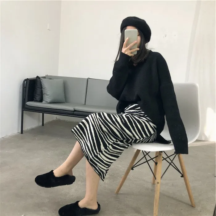WHITNEY WANG осенне-зимняя модная уличная трикотажная юбка с рисунком зебры женская офисная юбка макси