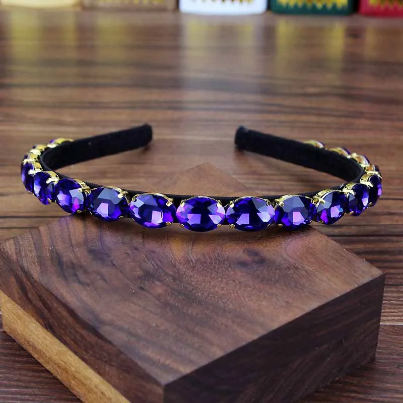 oval hair band Винтажная Роскошная диадема в стиле барокко с королевскими синими кристаллами для невесты, повязка на голову, Стразы ручной работы, повязка для волос для женщин и девочек, свадебные украшения для волос - Окраска металла: oval hair band