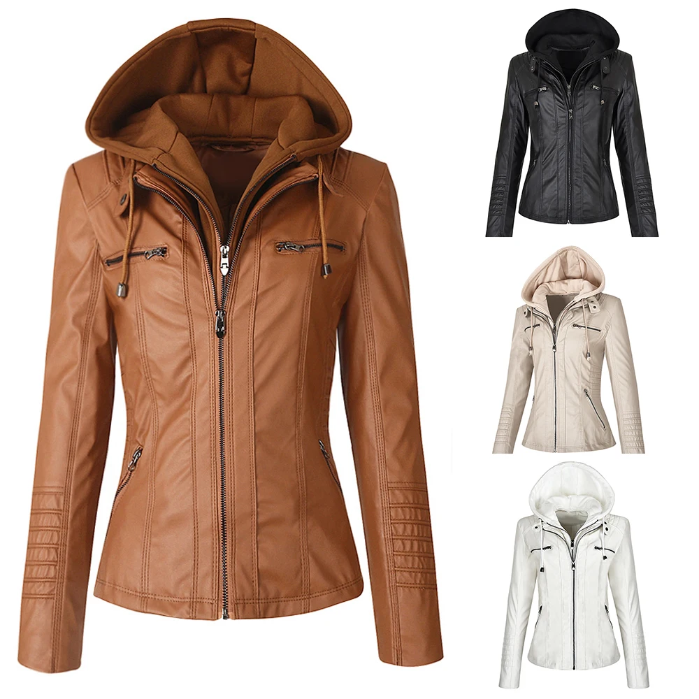 Very best  Faux Leather Jacket Women Hoodies Gothic Motorbike Basic PU Jacket Coats Outerwear Hooded Zipper Wa