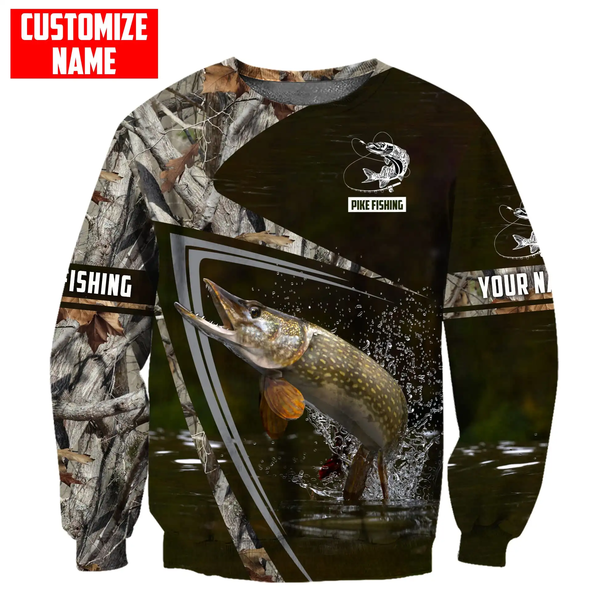 Custom Name Pike Fisherman Fishing 3D Printed Men's Hoodie & Sweatshirt Autumn Unisex Zip Hoodies Casual sportswear KJ847