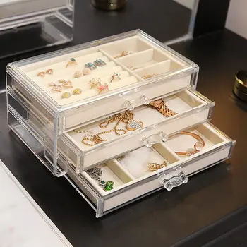 

Dustproof Jewelry Box Suitable For Rings Earrings Bracelets Jewelry Storage Flannel Three-layer Storage Boxes