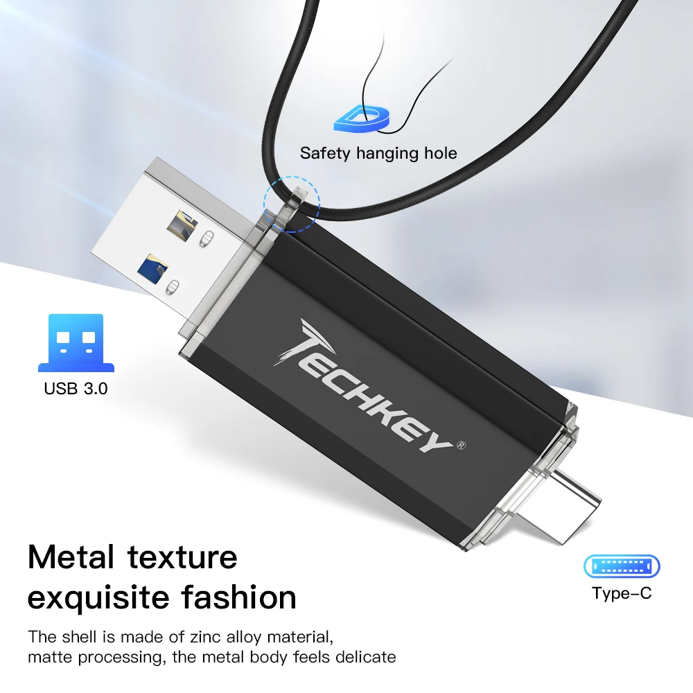 TECHKEY USB3.0 type-C usb флеш-накопитель 3,0 64gb 32gb Пользовательский логотип флешка 16GB memory Stick 128gb телефоны loptop pc запоминающее устройство