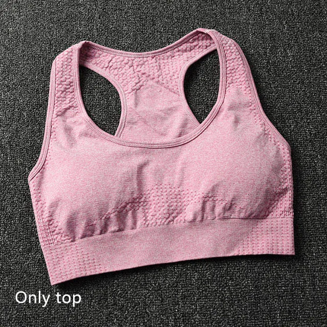 Pink top Бесшовные Йога Комплект Для женщин Фитнес Костюмы спортивная женская тренажерный зал Леггинсы пуш-ап спортивный бюстгальтер+ Штаны с высокой посадкой, комплект из 2 предметов, спортивные костюмы - Цвет: Pink top