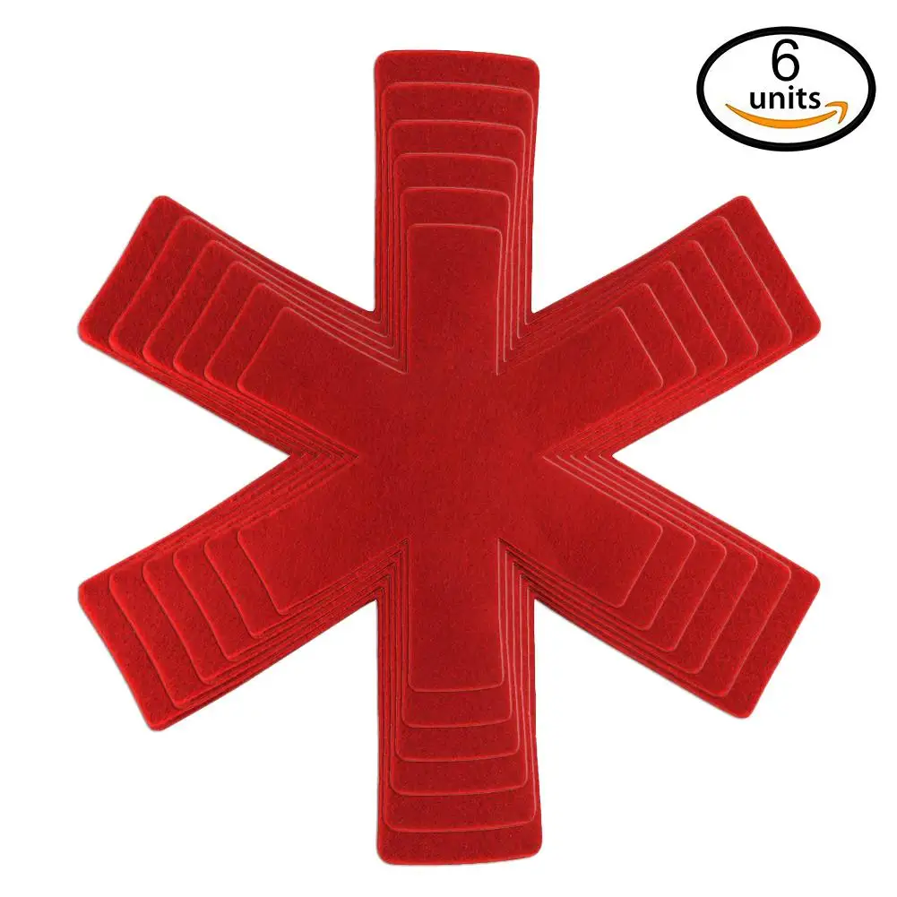 Red 6pcs Нетканые материалы Нескользящие вкладки защищающие от царапин для настольные горшки и сковородок разделитель кухонная бытовая посуда защитный коврик - Цвет: Red 6pcs