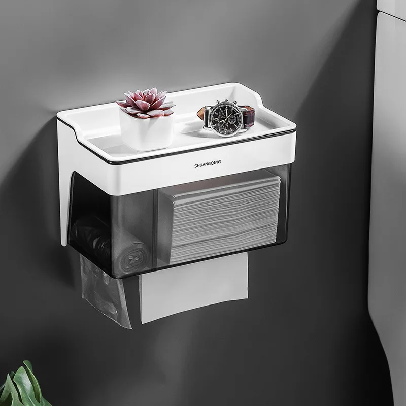 

Nordic Simple Toilet Paper Box Wall Mount Waterproof Bathroom Accessories Mobile Phone Storage Shelf Storage Rack Tissue Boxes