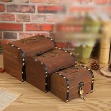 

Vintage Treasure Storage Box Piggy Coin Bank Organizer Saving Box Wooden Case With Lock Treasure Case New Year Gift