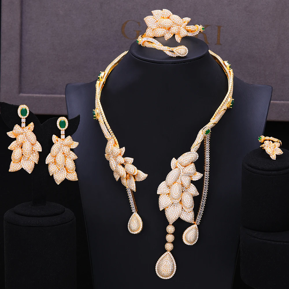 GODKI известный бренд FlowerCharms Роскошные нигерийские Дубаи Ювелирные наборы для женщин кубический циркон Свадебные Ювелирные наборы