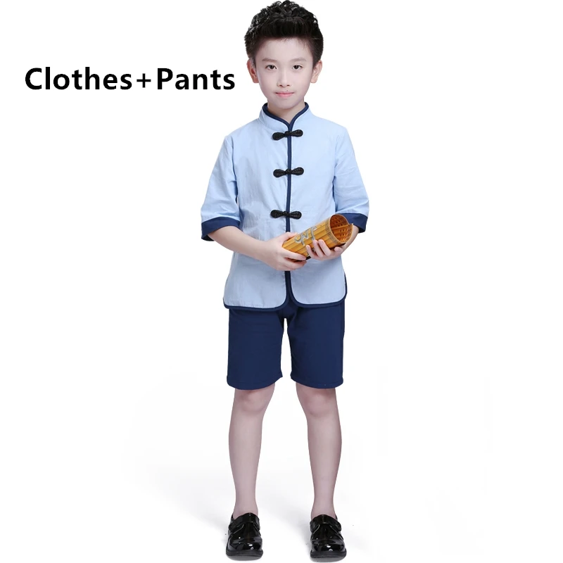 Boys set Детская Китайская одежда HanFu для мальчиков и девочек, китайский Чонсам для девочек, новогоднее платье, школьная форма для детского сада, Детский комплект - Цвет: Boys set