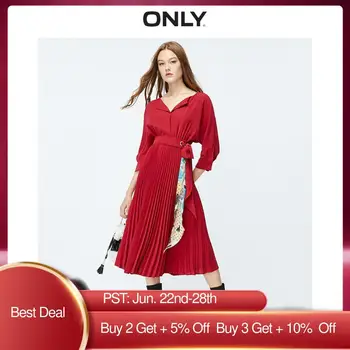 

ONLY Women's Cinched Waist Pleated Chiffon Dress | 119307551