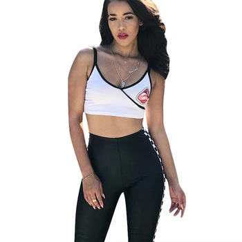 

Casual Cami Tank Trousers 2 Two Piece Sets Summer Women Rock Tongue Pattern Hip-hop Crop Top High Waist Pencil Pant Leggings Set