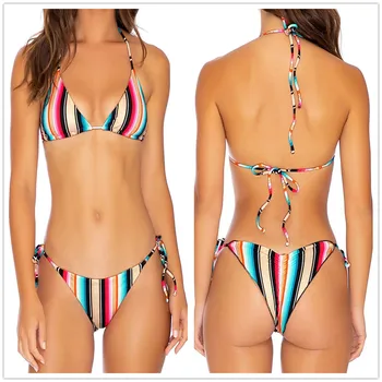 

2020 Europe and America Small Bikini Sexy Stripes Bandage Cloth WOMEN'S Swimsuit Swimwear