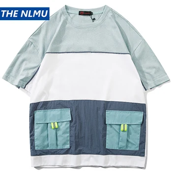 

Hip Hop Multi-Pockets Tshirts 2020 Men Color Block Casual T-Shirt Streetwear Tops Tees Harajuku Short Sleeve T Shirts WO174