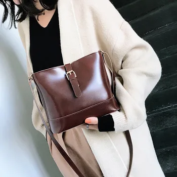 

2019 New PU Retro Bucket Bag One Shoulder Slant Women's Bag Women's