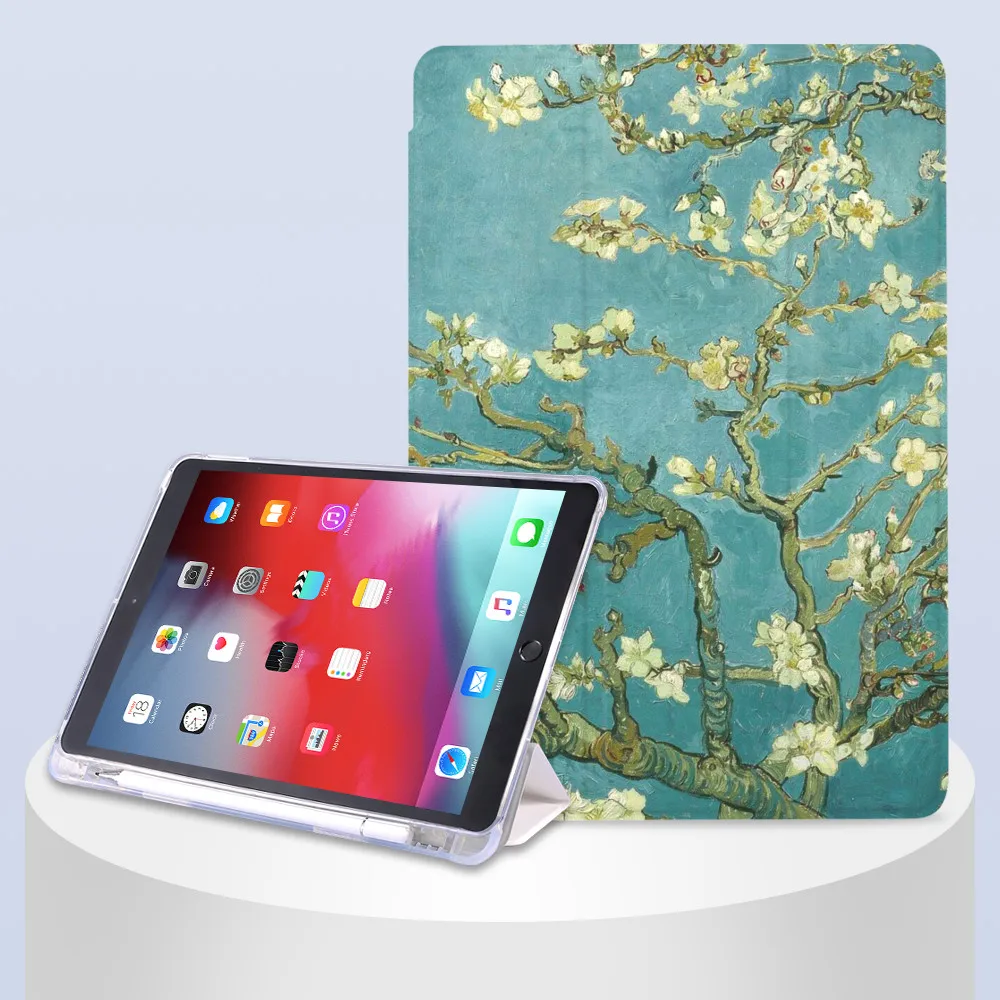 Vintage Oil Painting for iPad Mini 5 Case Air 4 Pencil Holder 10.2 8th 2020 7th 12.9 Pro 11 Silicone For 10.5 Air 1 2 3