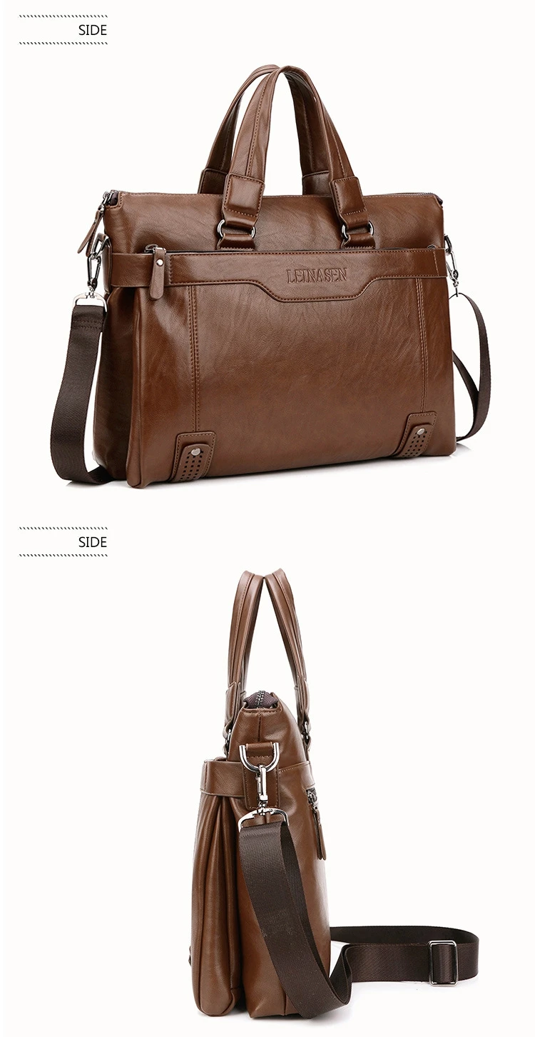 Men Leather Black Briefcase Business Handbag Messenger Bags Male Vintage Shoulder Bag Men's Large Laptop Travel Bags_voghion.com