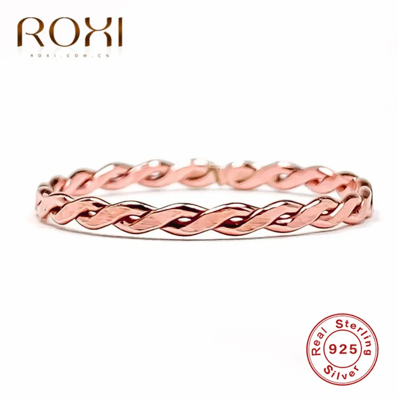 Rose gold ROXI Твист классическое обручальное кольцо простой кольца из стерлингового серебра 925 для женщин витая линия круглый перстень обручальные ювелирные изделия - Цвет основного камня: Rose gold