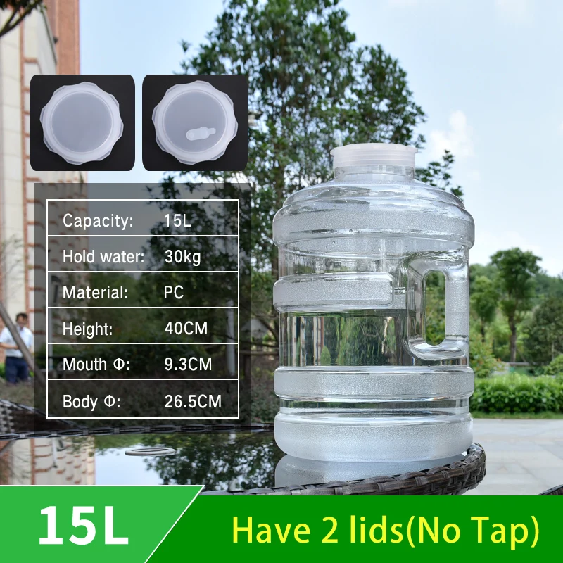 15L with 2 Lids Портативный прозрачный пластиковый контейнер с широким горлышком с краном, бутылка для воды для еды, для дома, для улицы, многофункциональное ведро - Цвет: 15L with 2 Lids