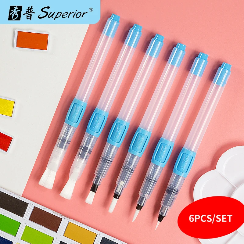 

Superior 6Pcs/Set Water Color Paint Brush Set Large Capacity Barrel Water Brush Soft Painting Brush For Painting Art Supplies