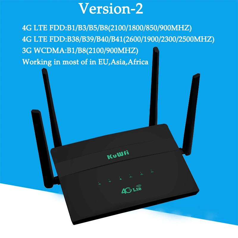 KuWFi 4G Wifi 300Mbps Không Dây SIM Router Có Khe SIM Modem Hỗ Trợ 32 Thành Viên Repeater 4 Ăng Ten VPN Thiết Lập wireless wifi router Wireless Routers