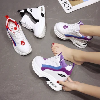 

2020 Spring Summer Fashion Women Chunky Platform Wedge Sport Shoes 11CM Hide High Heels Girl Comfortable Thick Sole Dad Sneakers
