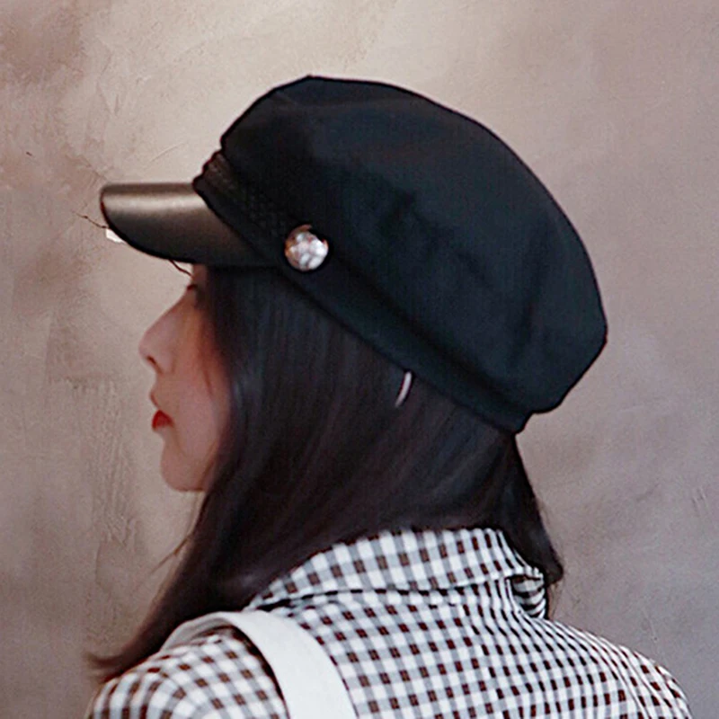 Модные мужские Черные Серые туристические кадетские головные уборы Кепка Капитана береты женские береты шляпа из искусственной кожи военная шляпа Осенняя моряка шляпа для женщин