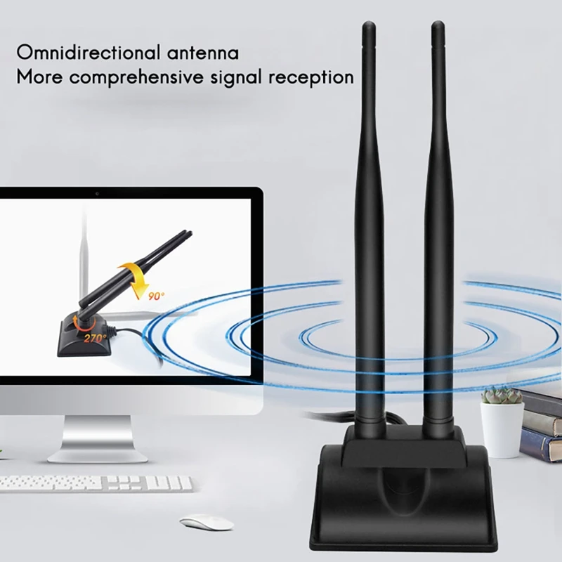 HOT-2.4G/5G Dual-Band Antenna with 6.5Ft Extension Cable 6DB Magnetic Base Wireless Network Card WIFI SMA Antenna