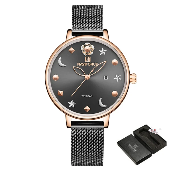 RoseGoldBlackWithBox NAVIFORCE повседневные женские часы романтическое звездное небо наручные часы из нержавеющей стали минималистичные женские модные часы Gfit Montre Femme - Цвет: RoseGoldBlackWithBox
