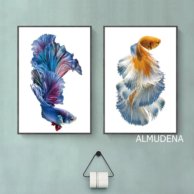 

Nordic Wall Art Fighting Fish Canvas Painting Abstract Pictures For Living Room Modern Home Decoration Posters And Prints