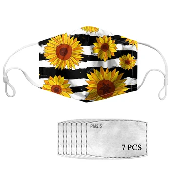 

HYCOOL Women Men Children Mouth Masks Black White Stripe Sunflower Print Reusable Health Prevent Dust-proof Face Masks Filters
