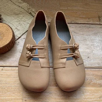 

Careaymade-Mori Retro Frog Comfortable Soft Cowhide Leather Large round Head Double Frog All-match Lazy Women's Shoes,2 colors