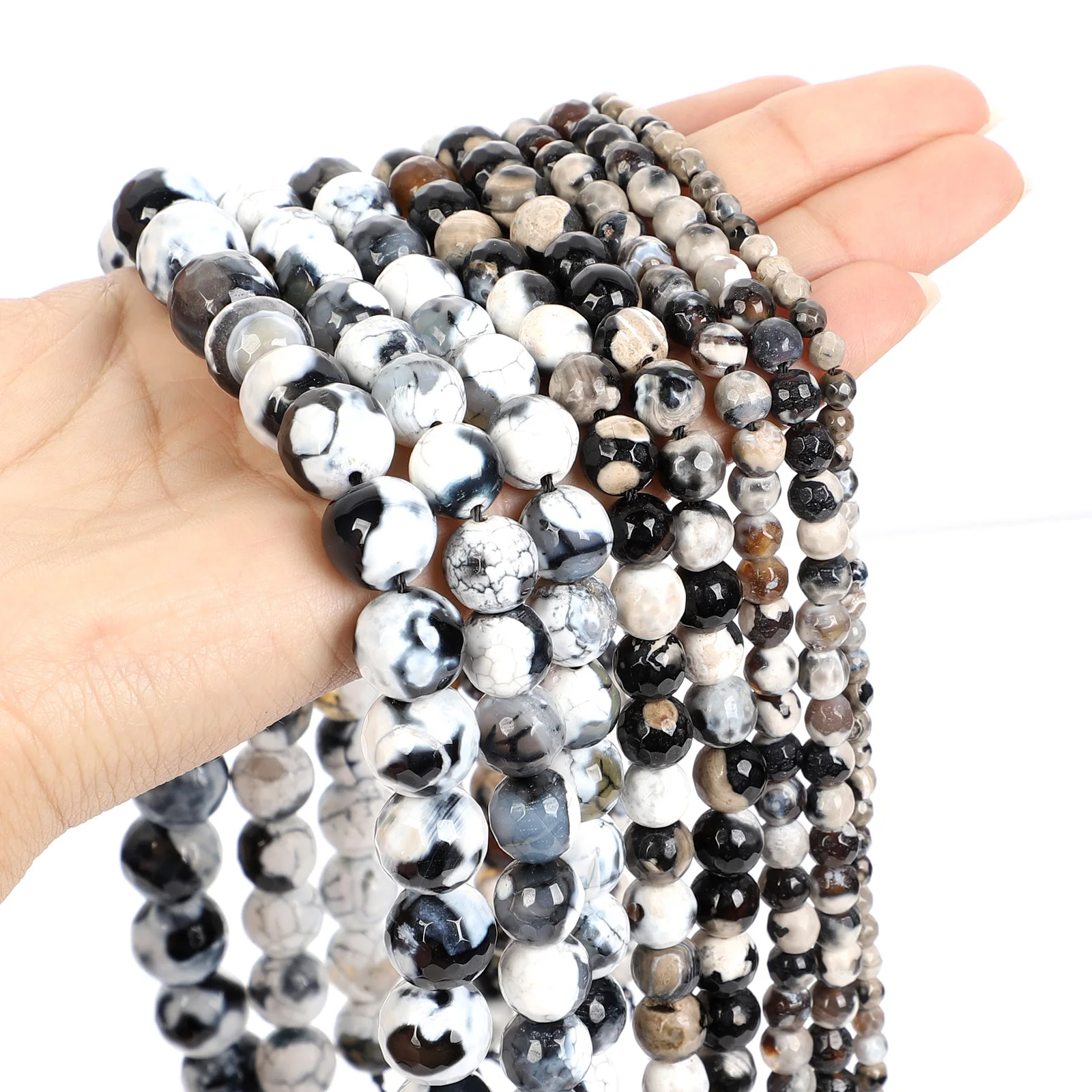 Natural Stone Beads Black And White Agat Charm Round Loose Beads For