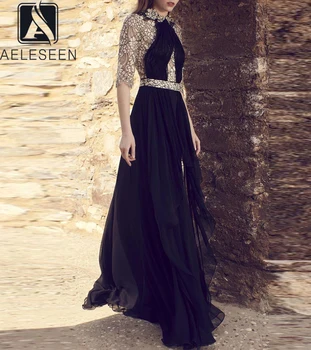 

AELESEEN Runway Fashion Maxi Dress Women 2020 Summer Flower Embroidery Lace Black Contrast Color High Street Party Holiday Dress