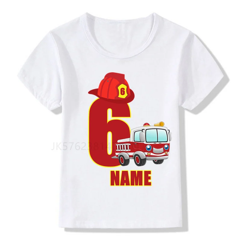 Boys/Girls Cool Firefighter Car Birthday Numbers T-Shirt Children Boys Happy Birthday T Shirt White T-Shirt Baby Girls Top children t shirt