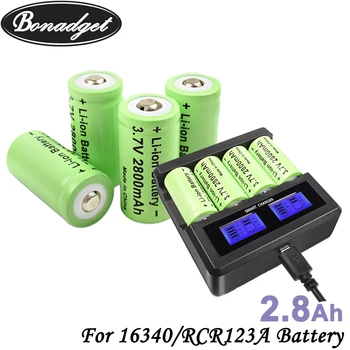 

Bonadget 3.7V 2800mAh Lithium Li-ion For 16340 Batteries RCR123A Rechargeable Battery For CR123A LED Charger Flashlight Cell