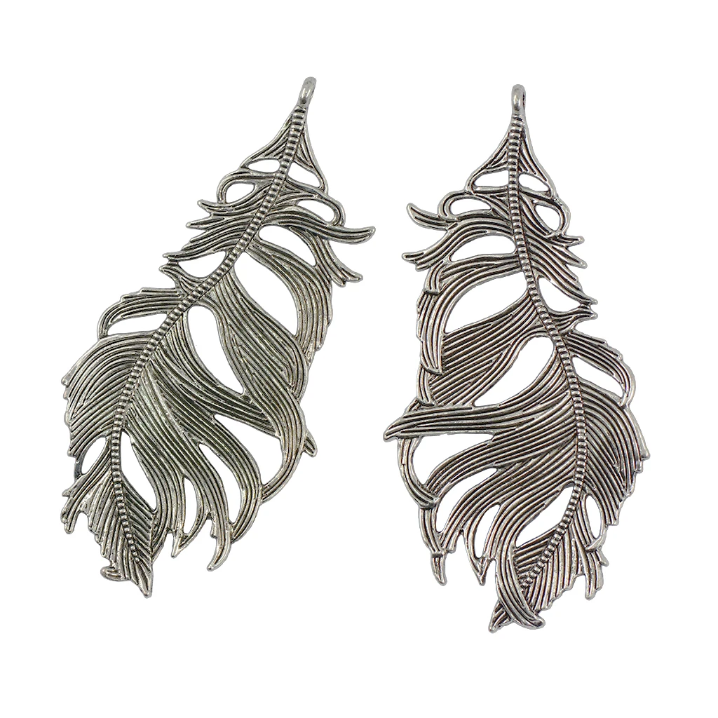 6pcs Large 85x41mm Antique silver color Zinc Alloy Feather Charms Pendant Fit Necklace Chain DIY Jewelry Making Bookmark Crafts