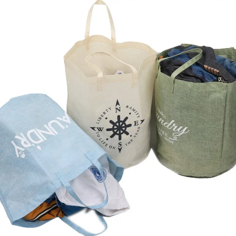 

Letter Print Imitation Linen Clothing Storage Bag Large Toy Debris Bucket Dirty Clothes Laundry Hamper with Handle 70*40*50 cm