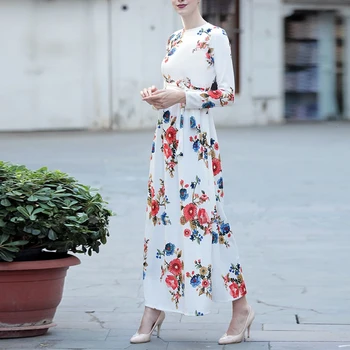 

Elegant Muslim Print Floral Maxi Dress Cardigan Abaya Full Kimono Long Robe Gowns Jubah Middle East Ramadan Arab Islamic Prayer